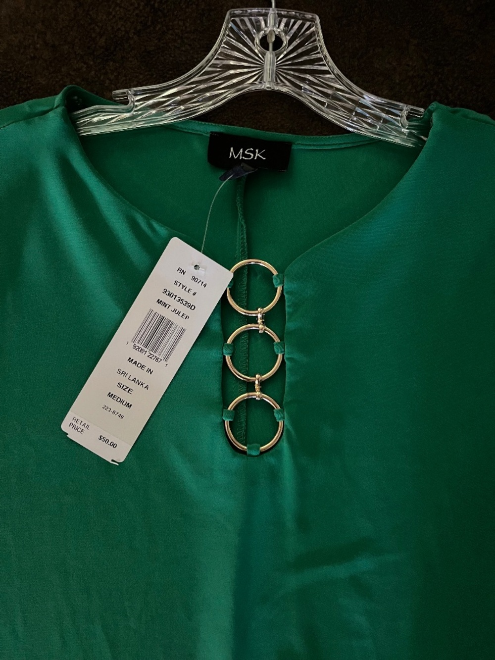 MSK Short Sleeve Three Ring Dress Mint Julep Size M New With Tag